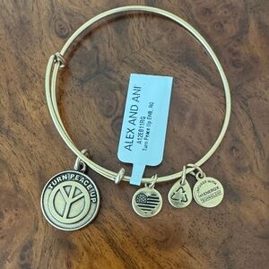 Alex and Ani Gold Tone Peace Charm Expandable Bangle